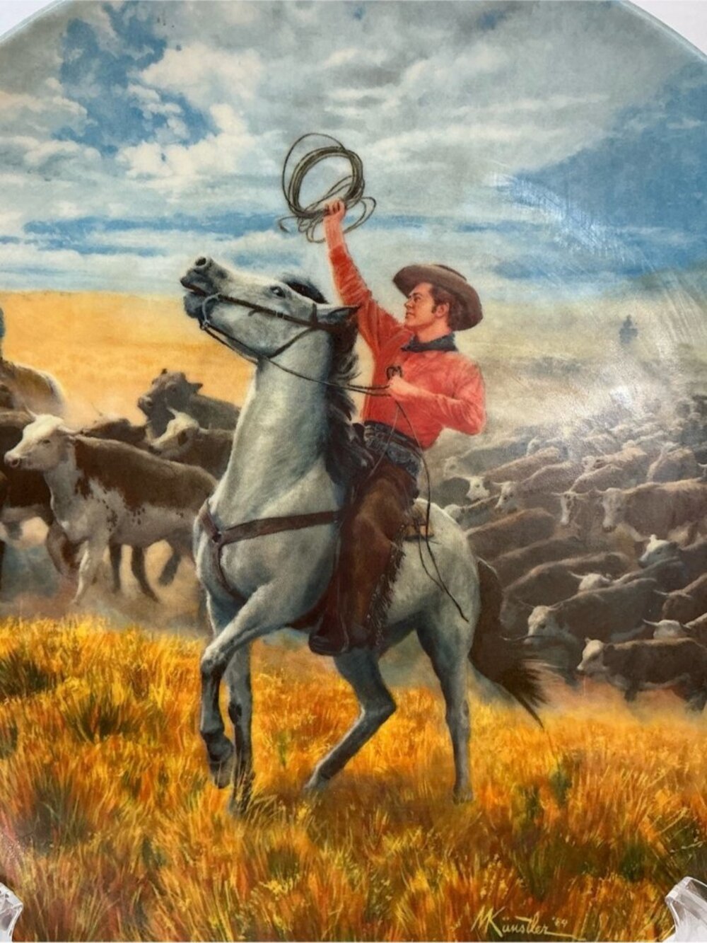 Edwin M Knowles Collectible Plate Oklahoma! Cowboy Western Scene Vintage 1986 - Picture 11 of 16